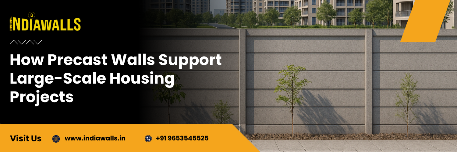 Precast boundary wall installed in a modern housing project by Indiawalls, showcasing durable and efficient construction for large-scale residential projects.